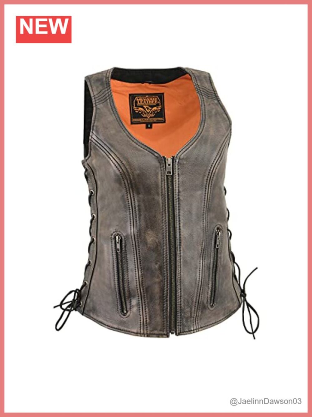 Full-Grain Leather Motorcycle Rider Vest Adjustable Side Laces Concealed Carry